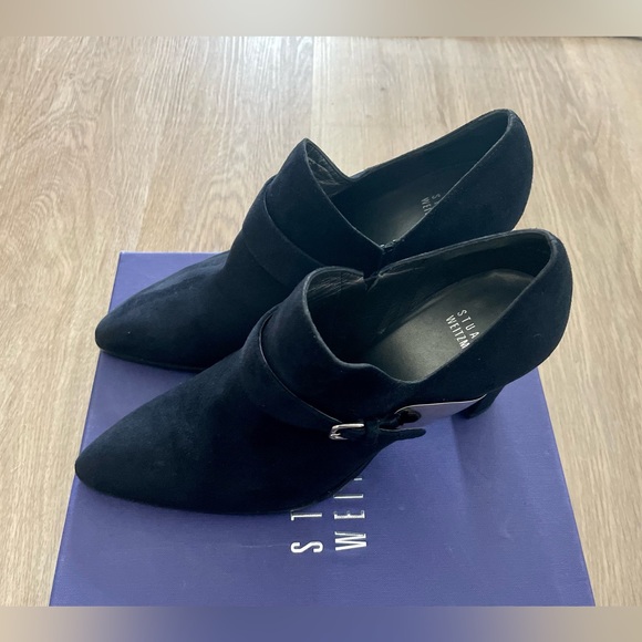 Stuart Weiztman Navy Suede Chunky Heel - Picture 1 of 6
